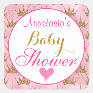 Girly Princess Pink en Gold Glitter Baby shower Vierkante Sticker