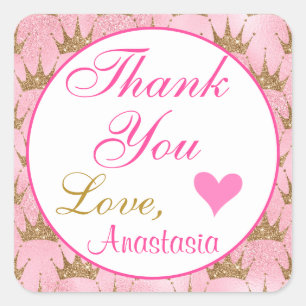 Girly Princess Pink en Gold Glitter Hartelijk dank Vierkante Sticker