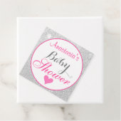 Girly Princess Pink en Silver Glitter Baby shower Bedankjes Labels (In situ)