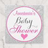 Girly Princess Pink en Silver Glitter Baby shower Bedankjes Labels (Achterkant)
