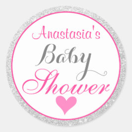 Girly Princess Pink en Silver Glitter Baby shower Ronde Sticker