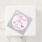 Girly Princess Pink en Silver Glitter Dank u Bedankjes Labels (In situ)