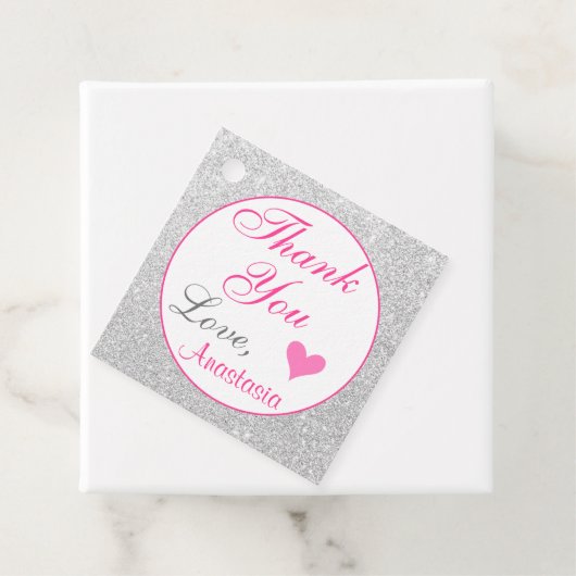 Girly Princess Pink en Silver Glitter Dank u Bedankjes Labels (In situ)