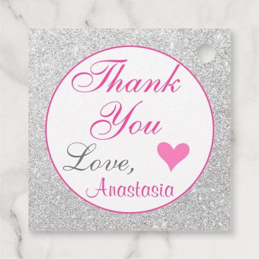 Girly Princess Pink en Silver Glitter Dank u Bedankjes Labels (Achterkant)