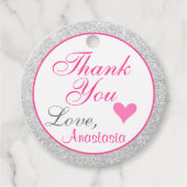 Girly Princess Pink en Silver Glitter Dank u Bedankjes Labels (Voorkant)