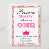 Girly Princess Pink & Gold Glitter First Birthday Kaart (Voorkant)