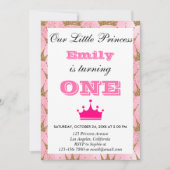 Girly Princess Pink & Gold Glitter First Birthday Kaart (Voorkant)