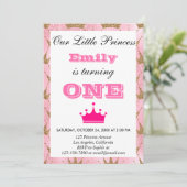 Girly Princess Pink & Gold Glitter First Birthday Kaart (Staand voorkant)