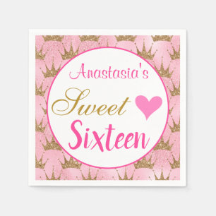 Girly Princess Pink Gold Glitter Sweet Zestien Servet