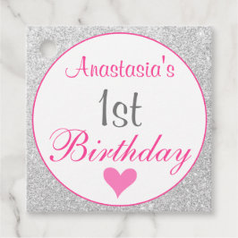 Girly Princess Pink & Silver Glitter 1e verjaardag Bedankjes Labels