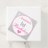 Girly Princess Pink & Silver Glitter 1e verjaardag Bedankjes Labels (In situ)