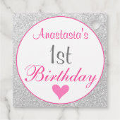 Girly Princess Pink & Silver Glitter 1e verjaardag Bedankjes Labels (Achterkant)