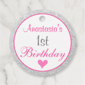 Girly Princess Pink & Silver Glitter 1e verjaardag Bedankjes Labels (Achterkant)
