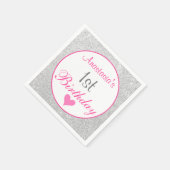 Girly Princess Pink & Silver Glitter 1e verjaardag Servet (Hoek)