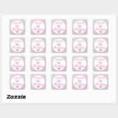 Girly Princess Pink & Silver Glitter 1e verjaardag Vierkante Sticker (Vel)