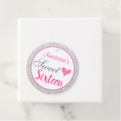 Girly Princess Pink & Silver Glitter Sweet Sixteen Bedankjes Labels (In situ)
