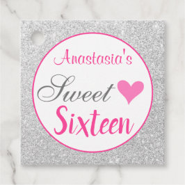Girly Princess Pink & Silver Glitter Sweet Sixteen Bedankjes Labels