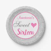 Girly Princess Pink & Silver Glitter Sweet Sixteen Papieren Bordje (Voorkant)