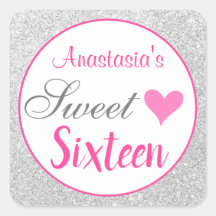 Girly Princess Pink & Silver Glitter Sweet Sixteen