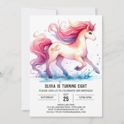 Girly Printable Horse Verjaardag Kaart (Voorkant)