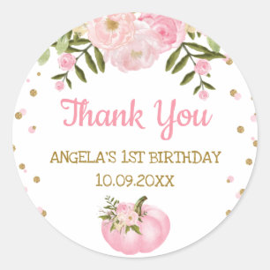 Girly Pumpkin First 1st Birthday Herfst Baby showe Ronde Sticker