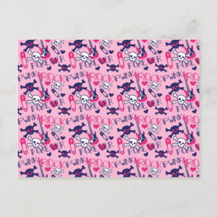 Girly Punk Rock Electric Gipars and Skulls Pink Briefkaart