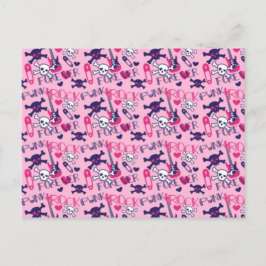 Girly Punk Rock Electric Gipars and Skulls Pink Briefkaart (Voorkant)