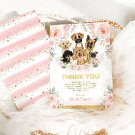 Girly Puppy Baby shower Blush Pink Floral Dogs Bedankkaart