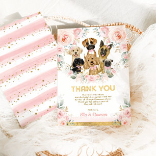 Girly Puppy Baby shower Blush Pink Floral Dogs Bedankkaart