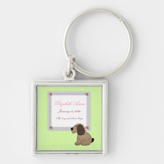 Girly Puppy Dog Baby Girl Birth Aankondiging Sleutelhanger (Voorkant)
