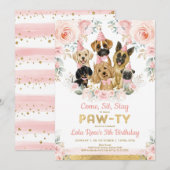 Girly Puppy Dog Birthday Party Blush Pink Flowers Kaart (Voorkant / Achterkant)