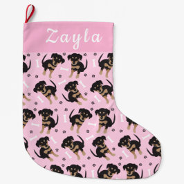 Girly Puppy Pattern Pink Grote Kerstsok