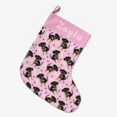 Girly Puppy Pattern Pink Grote Kerstsok (Voorkant (Hangend))