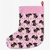 Girly Puppy Pattern Pink Grote Kerstsok (Achterkant)