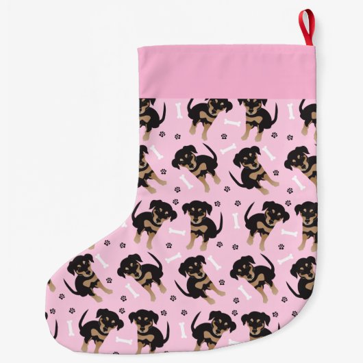 Girly Puppy Pattern Pink Grote Kerstsok (Achterkant)