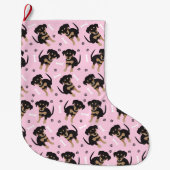 Girly Puppy Pattern Pink Grote Kerstsok (Voorkant)