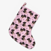 Girly Puppy Pattern Pink Grote Kerstsok (Voorkant (Hangend))