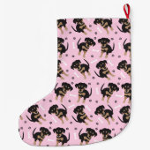 Girly Puppy Pattern Pink Grote Kerstsok (Achterkant)