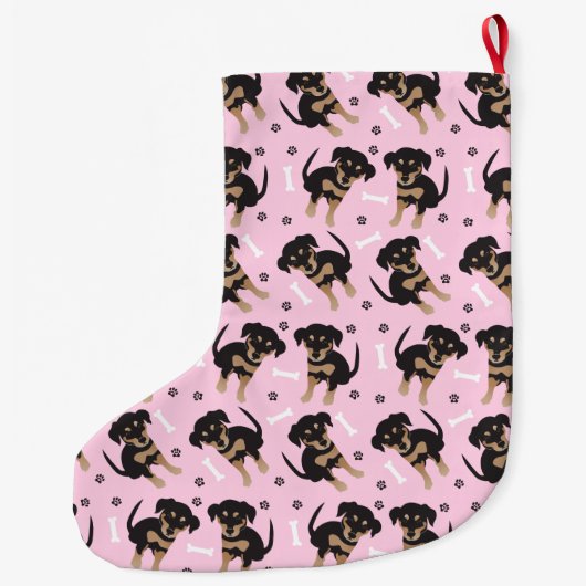 Girly Puppy Pattern Pink Grote Kerstsok (Achterkant)