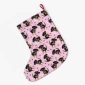 Girly Puppy Pattern Pink Grote Kerstsok (Achterkant (Hangend))