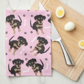 Girly Puppy Paw Print Dog Bone Pattern roze Theedoek (Quarter Fold)