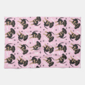 Girly Puppy Paw Print Dog Bone Pattern roze Theedoek (Horizontaal)