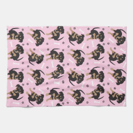 Girly Puppy Paw Print Dog Bone Pattern roze Theedoek