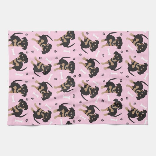 Girly Puppy Paw Print Dog Bone Pattern roze Theedoek (Horizontaal)