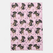 Girly Puppy Paw Print Dog Bone Pattern roze Theedoek (Verticaal)