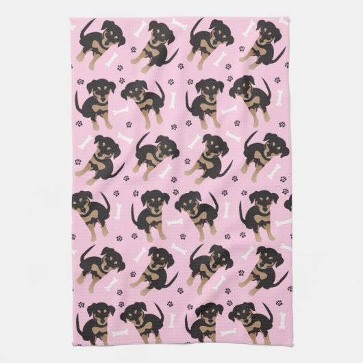 Girly Puppy Paw Print Dog Bone Pattern roze Theedoek (Verticaal)