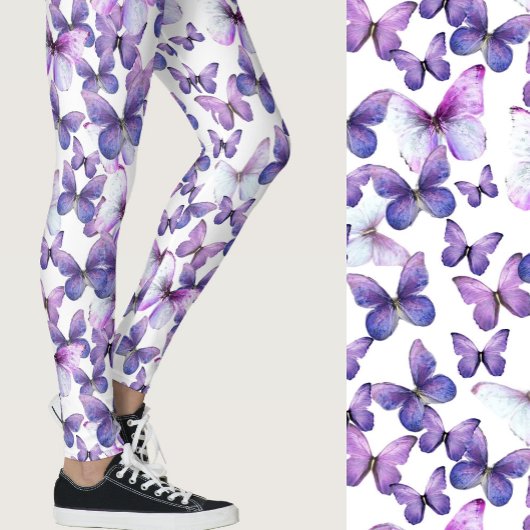 Girly Purple Butterflies Whimsical Patterned Leggings