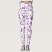 Girly purple butterfly whimsical patterned leggings (Voorkant)