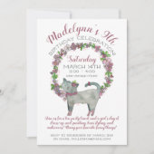 Girly Purple Flowers met Cute Cat Birthday Kaart (Voorkant)