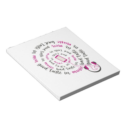 Girly quote Goede smaak in muziek slechte smaak in Notitieblok (Schuin)